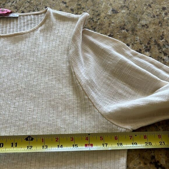Zara Cream sweater ribbed knit long balloon linen sleeves tie shirt size‎ medium - Picture 9 of 10